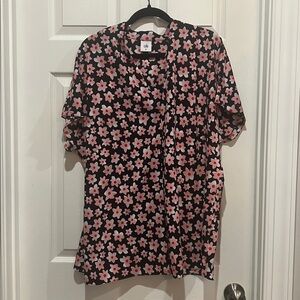 CAbi Black and Pink Floral Top